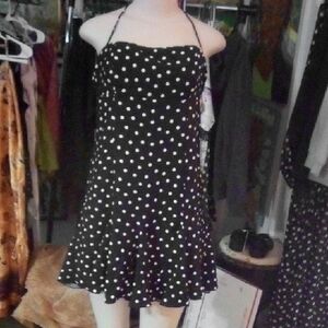 Wild Fable Black and White Polka Dot Strapless Dress, Flare Hem With A Lining